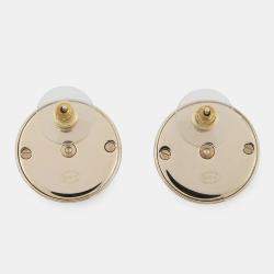 Pre Owned أقراط شانييل قبة شعار CC جلد أسود مطلية بالذهب