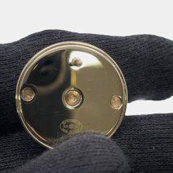 Pre Owned أقراط شانييل قبة شعار CC جلد أسود مطلية بالذهب