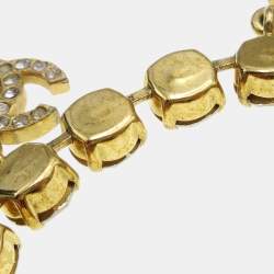 Pre Owned Chanel Rhinestone Chain Bracelet Gold