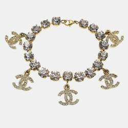Pre Owned Chanel Rhinestone Chain Bracelet Gold