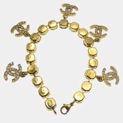 Pre Owned Chanel Rhinestone Chain Bracelet Gold
