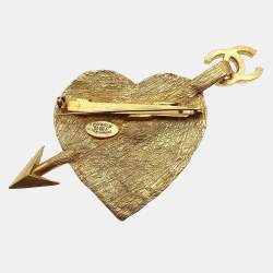 Pre Owned Chanel Bow And Arrow Heart Brooch Gold