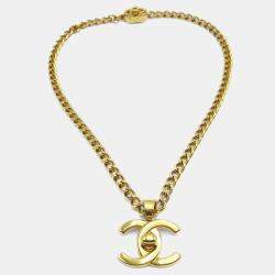 Pre Owned Chanel Turnlock Chain Pendant Necklace Gold