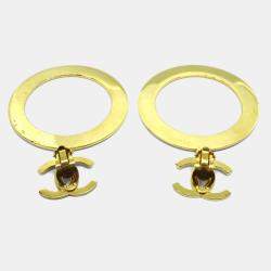 Pre Owned Chanel Hoop Dangle Earrings Clip-On Gold