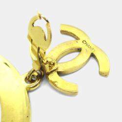 Pre Owned Chanel Hoop Dangle Earrings Clip-On Gold