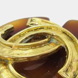 Pre Owned أقراط شانيل أكريليك بني مشبك التثبيت