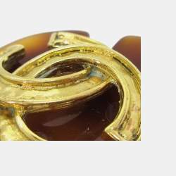 Pre Owned أقراط شانيل أكريليك بني مشبك التثبيت