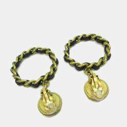 Pre Owned Chanel Hoop Dangle Earrings Clip-On Gold
