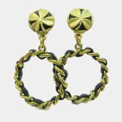 Pre Owned Chanel Hoop Dangle Earrings Clip-On Gold