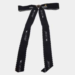 Pre Owned Chanel Bow Brooch Pin Black Satin