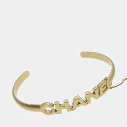 Pre Owned Chanel Rhinestone Bangle Chain Ring #6 Gold