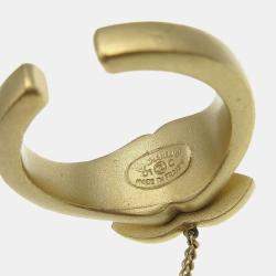 Pre Owned Chanel Rhinestone Bangle Chain Ring #6 Gold
