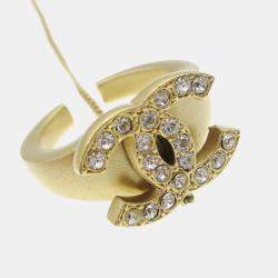 Pre Owned Chanel Rhinestone Bangle Chain Ring #6 Gold