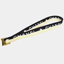 Pre Owned Chanel Buckle Belt Black Off-White Nylon