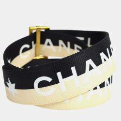 Pre Owned Chanel Buckle Belt Black Off-White Nylon