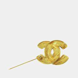 Pre Owned Chanel Quilted Cc Brooch Pin Gold