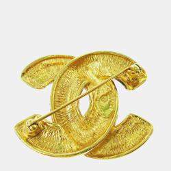 Pre Owned Chanel Quilted Cc Brooch Pin Gold