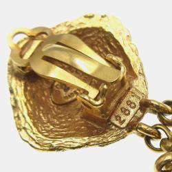Pre Owned Chanel Dangle Hoop Earrings Clip-On Gold