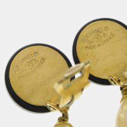 Pre Owned أقراط شانيل لؤلؤ صناعي متدلية بكليب-أون سوداء