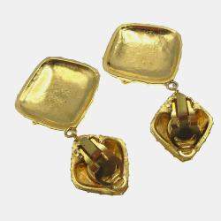 مملوكة مسبقًا Chanel Quilted Bow Dangle Earrings Clip-On Gold