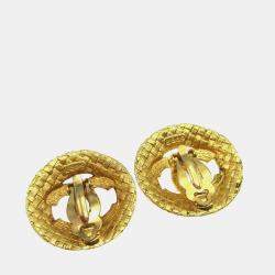 Pre Owned Chanel Button Earrings Clip-On Gold