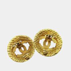 Pre Owned Chanel Button Earrings Clip-On Gold