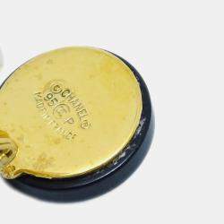 Pre Owned Chanel Artificial Pearl Dangle Earrings Clip-On Black