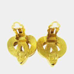 Pre Owned Chanel Heart Earrings Clip-On Gold