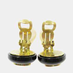 Pre Owned Chanel Artificial Pearl Dangle Earrings Clip-On Black White