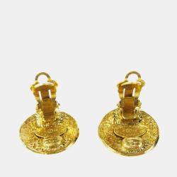 Pre Owned Chanel Button Earrings Clip-On Gold