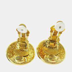 مملوكة مسبقًا Chanel Button Earrings Clip-On Gold