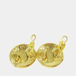 Pre Owned Chanel Button Earrings Clip-On Gold