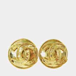 مملوكة مسبقًا Chanel Button Earrings Clip-On Gold