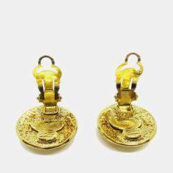 Pre Owned أقراط أزرار شانيل مشبك ذهبية