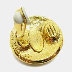 Pre Owned Chanel Button Earrings Clip-On Gold