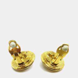 Pre Owned Chanel Button Earrings Clip-On Gold