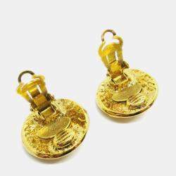 Pre Owned Chanel Button Earrings Clip-On Gold