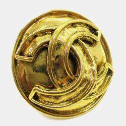 Pre Owned Chanel Button Earrings Clip-On Gold