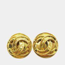 Pre Owned Chanel Button Earrings Clip-On Gold
