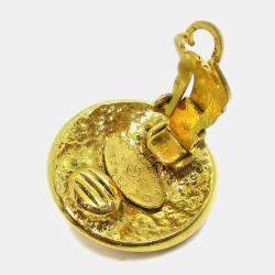 Pre Owned Chanel Button Earrings Clip-On Gold