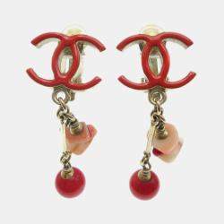 مملوكة مسبقًا Chanel Dangle Earrings Clip-On Red