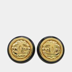 مملوكة مسبقًا Chanel Button Earrings Clip-On Black Gold
