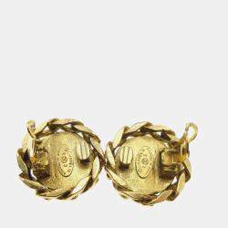 مملوكة مسبقًا أقراط شانيل راينستون كليب اون لون ذهبي