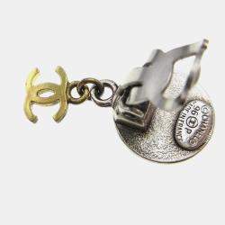 مملوكة مسبقًا Chanel Medallion Dangle Earrings Gold Silver Clip-On