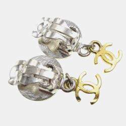 مملوكة مسبقًا Chanel Medallion Dangle Earrings Gold Silver Clip-On