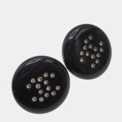 مملوكة مسبقًا Chanel Button Pierced Earrings Rhinestone Black
