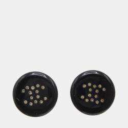 مملوكة مسبقًا Chanel Button Pierced Earrings Rhinestone Black
