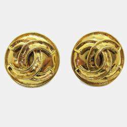 Pre Owned أقراط بشعار شانيل زر مشبك ذهبي