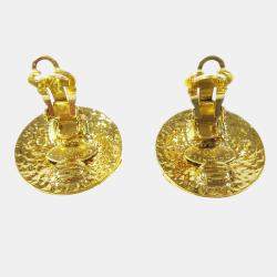 Pre Owned Chanel Button Earrings Clip-On Gold