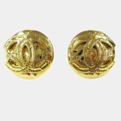 Pre Owned Chanel Button Earrings Clip-On Gold